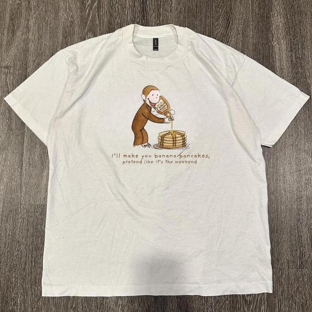 White Curious George Cotton T Shirt